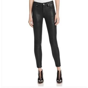 7 For All Mankind Knee Seam Coated Skinny Pants Black‎ Faux Leather Size 26